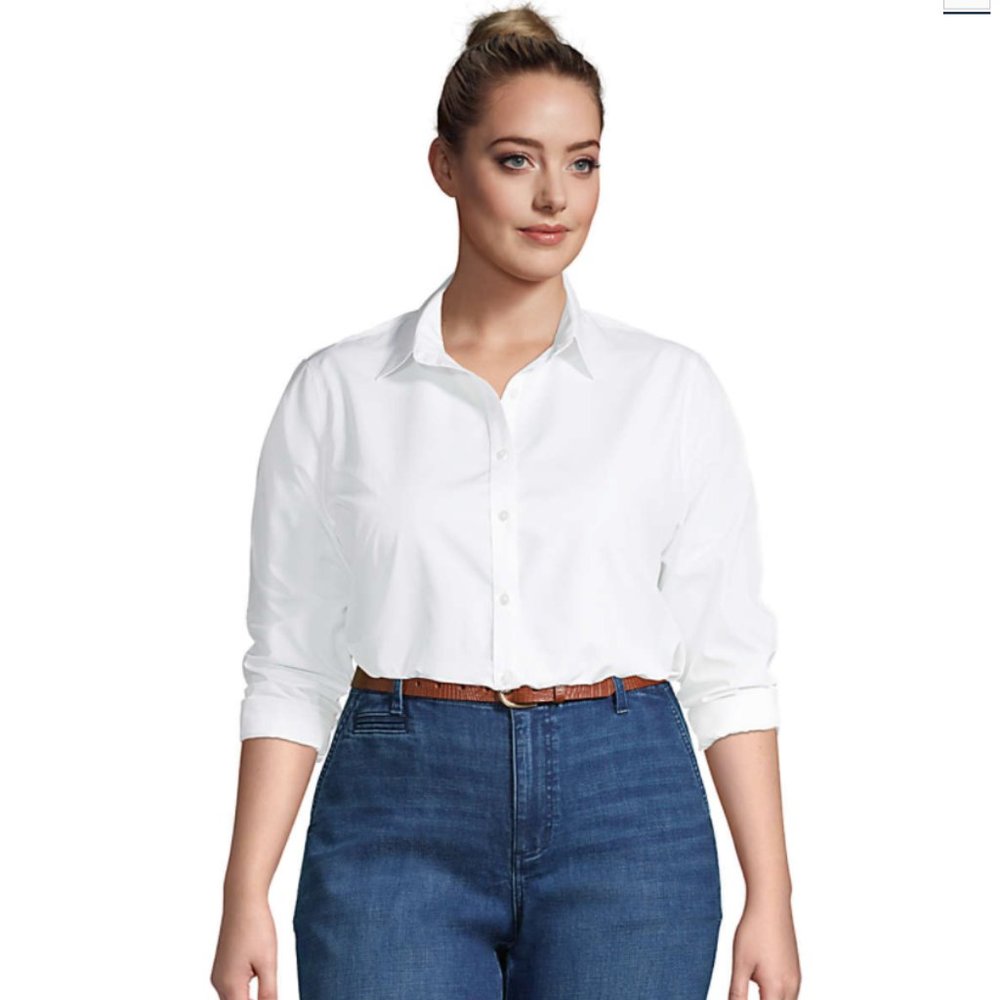 Lands end no iron pinpoint white oxford